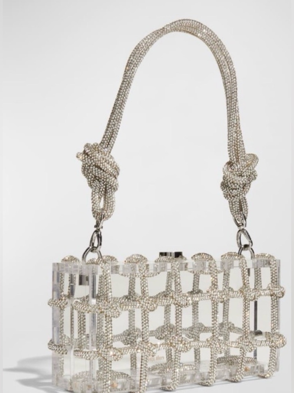 Designer inspired Crystal Grid Clutch Shoulder Bag in Silver